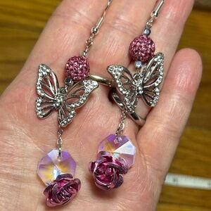 3/$25 Butterfly & Rose Dangle Earrings